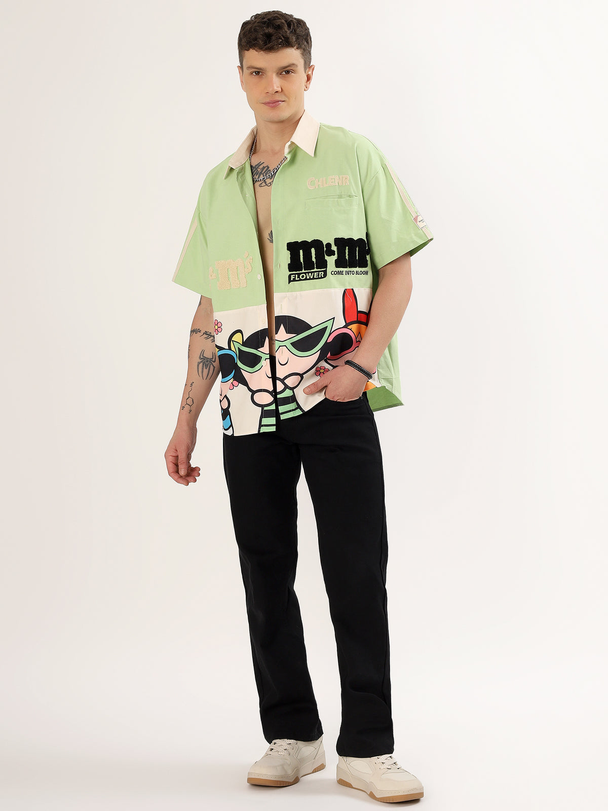 Men's light green printed shirt