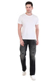 Black Wash Distressed Straight-Fit Jeans