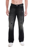 Black Wash Distressed Straight-Fit Jeans