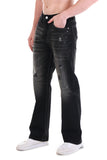 Black Wash Distressed Straight-Fit Jeans