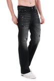Black Wash Distressed Straight-Fit Jeans