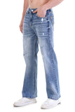 Light Blue Vintage Wash Straight-Leg Distressed Jeans