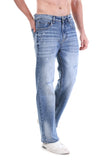 Light Blue Vintage Wash Straight-Leg Distressed Jeans
