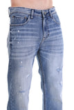 Light Blue Vintage Wash Straight-Leg Distressed Jeans
