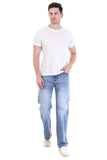 Sky Blue Stone Wash Relaxed Fit Straight Jeans