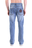 Sky Blue Stone Wash Relaxed Fit Straight Jeans