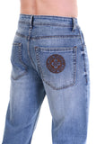 Sky Blue Stone Wash Relaxed Fit Straight Jeans