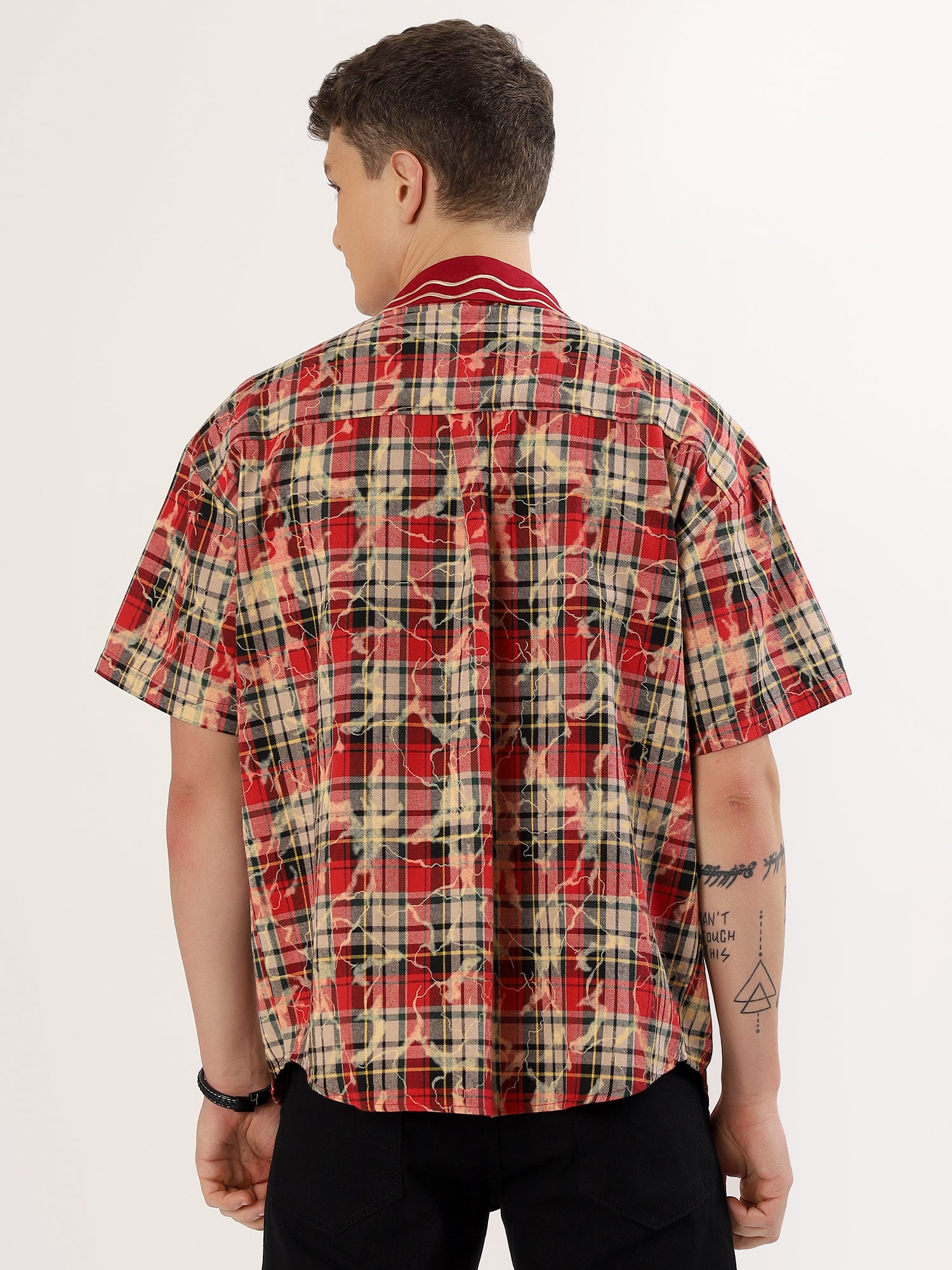 Men's red check mickey shirt