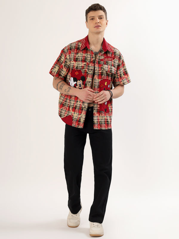 Men's red check mickey shirt