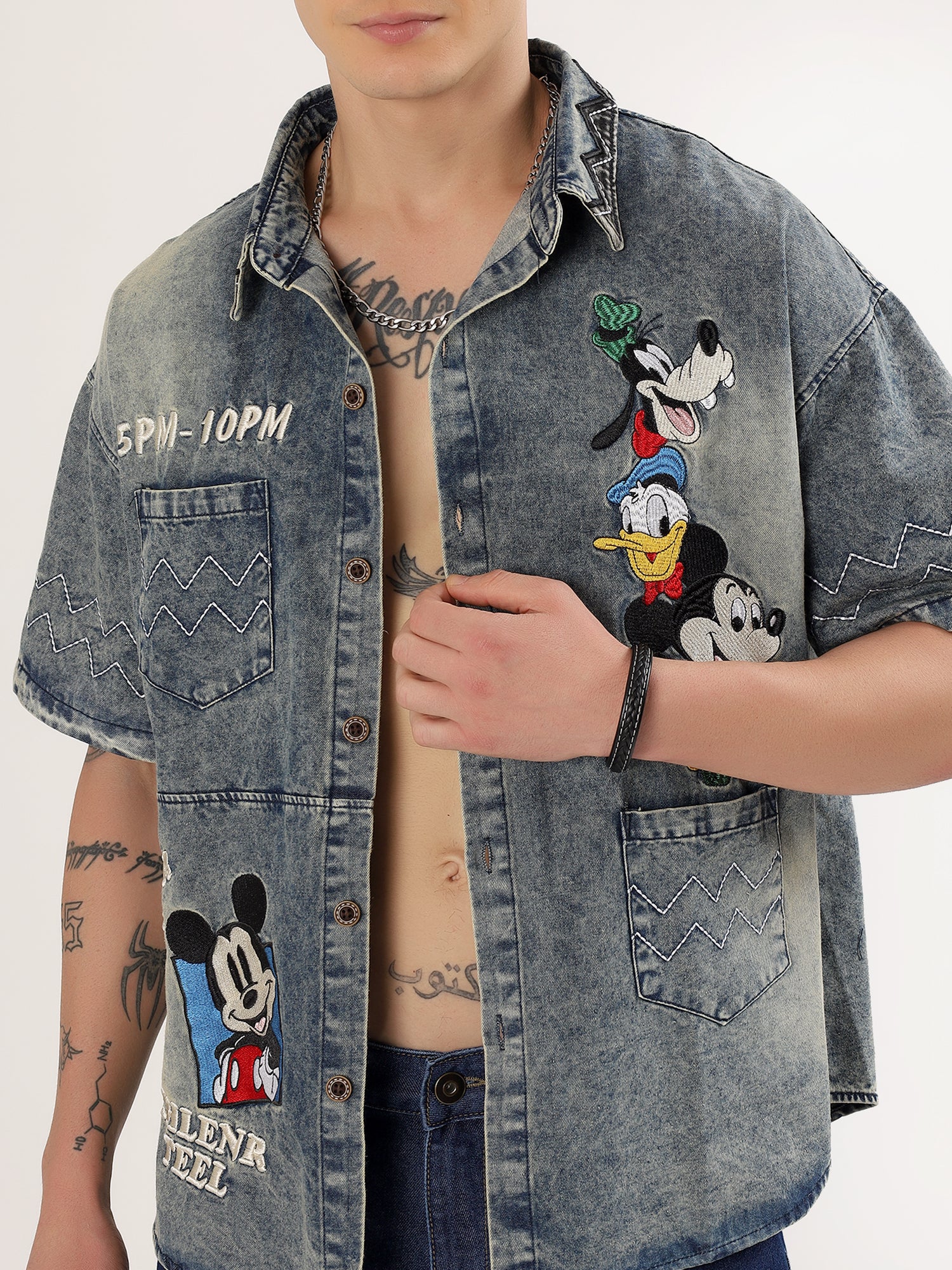 Men's half denim shirt