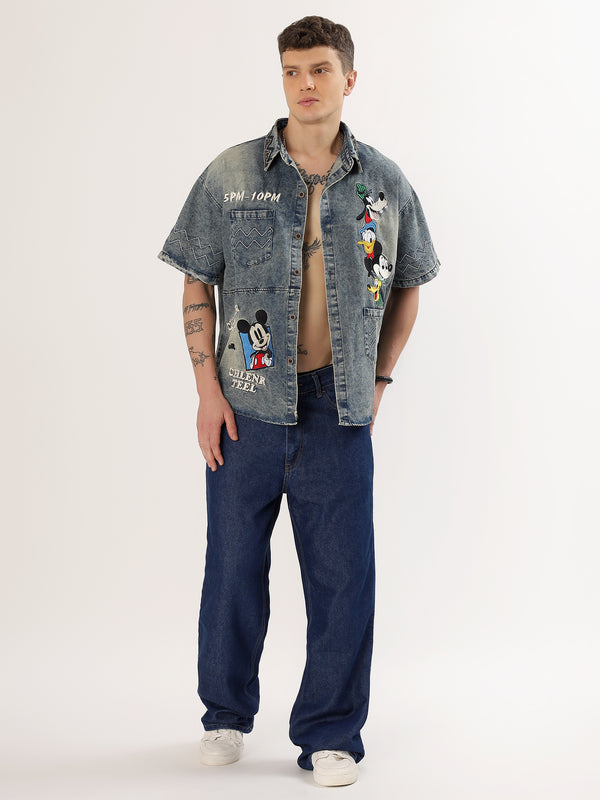 Men's half denim shirt