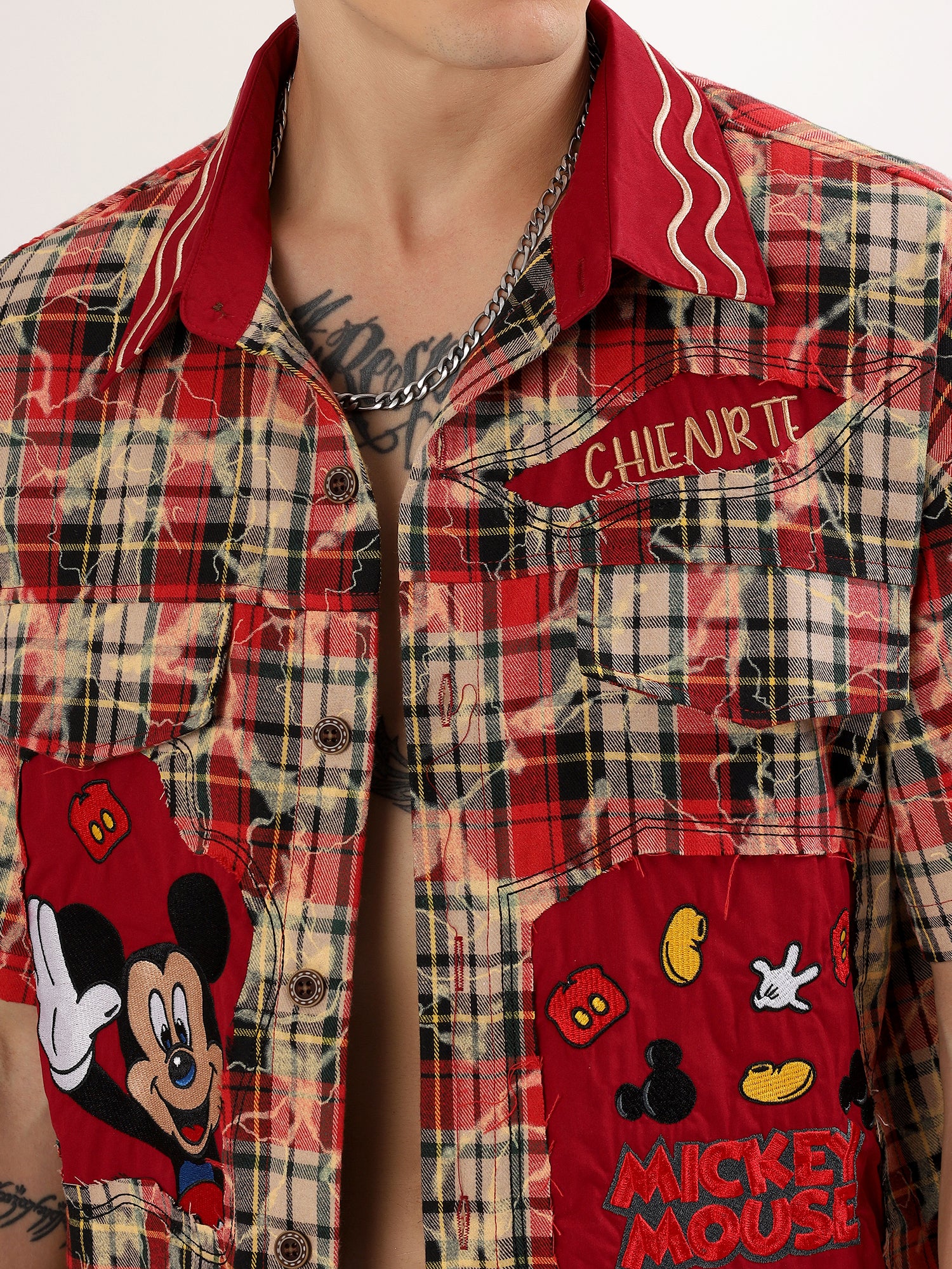 Men's red check mickey shirt