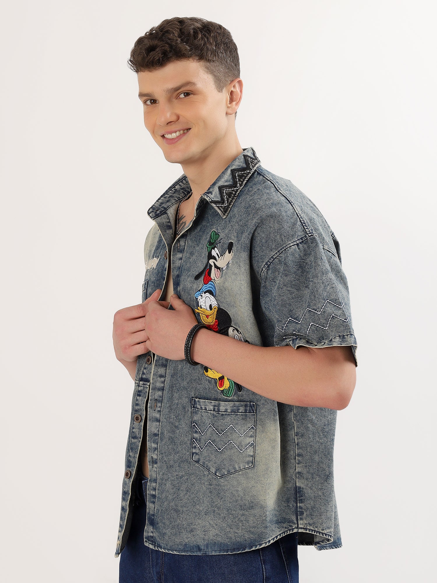 Men's half denim shirt