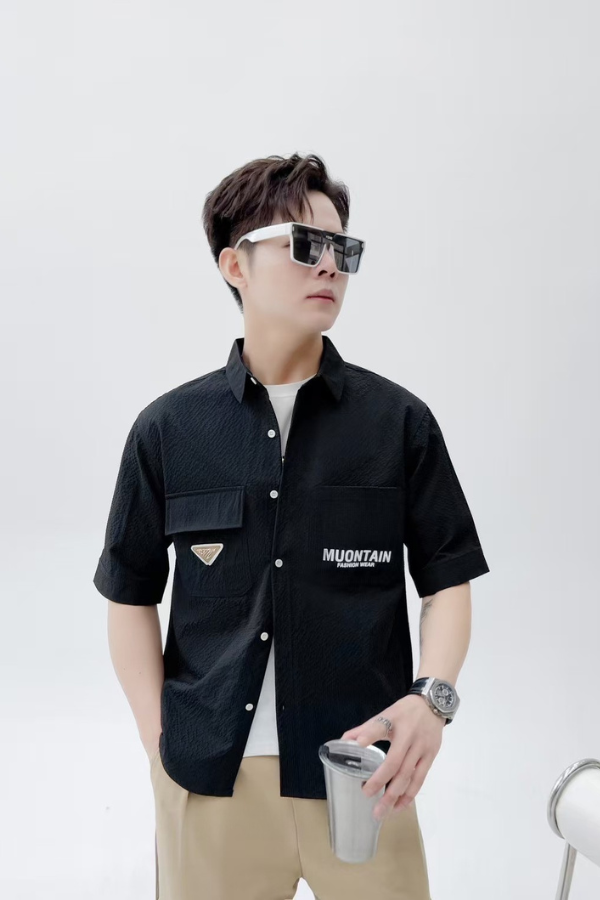 Crater Black Shirt – Twin Pocket Badge Fit
