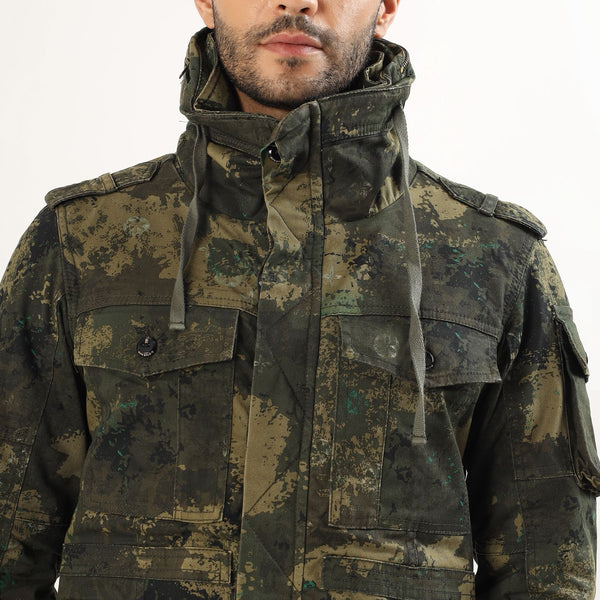 Green printed men's army Jacket