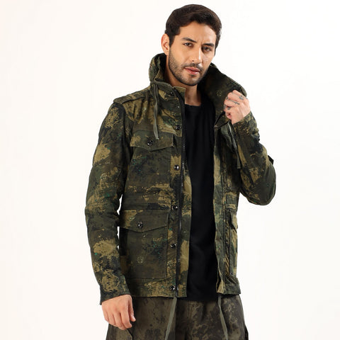 Green printed men's army Jacket