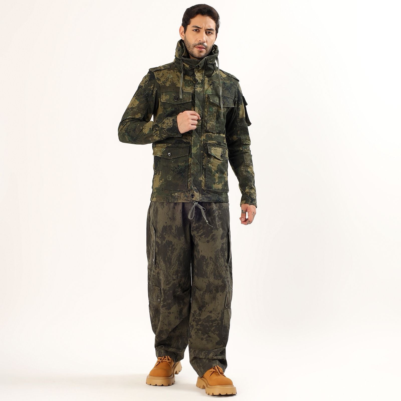 Green printed men's army Jacket