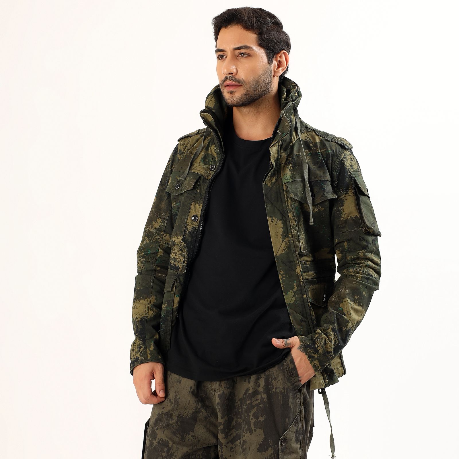 Green printed men's army Jacket