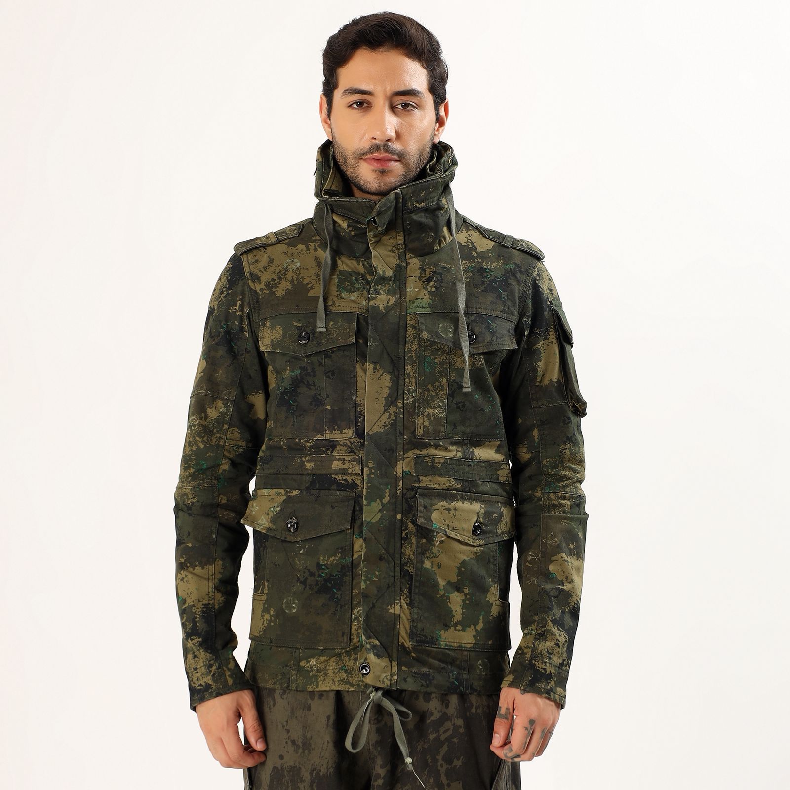 Green printed men's army Jacket