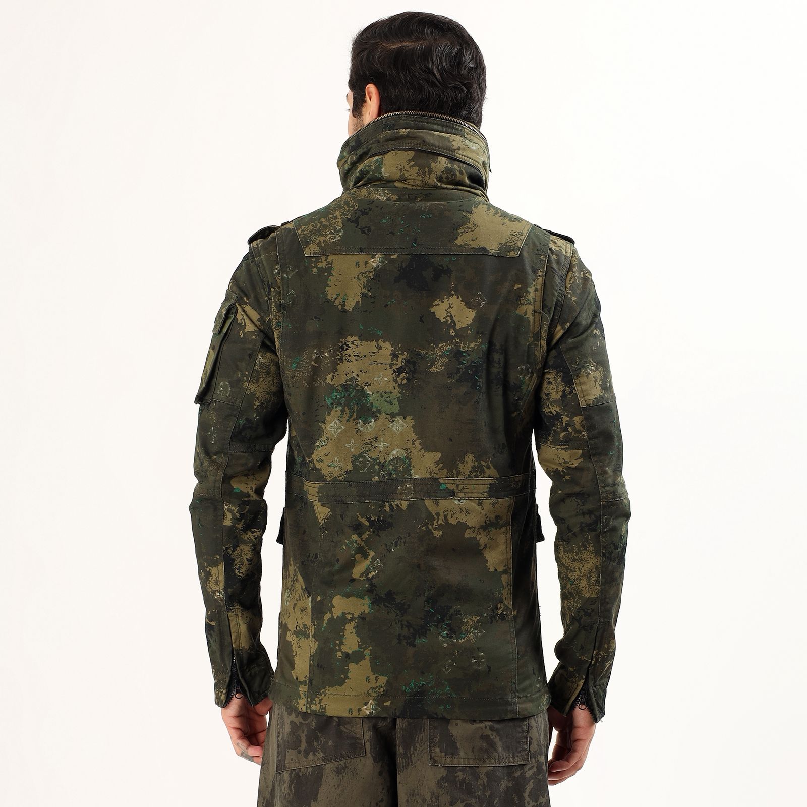 Green printed men's army Jacket