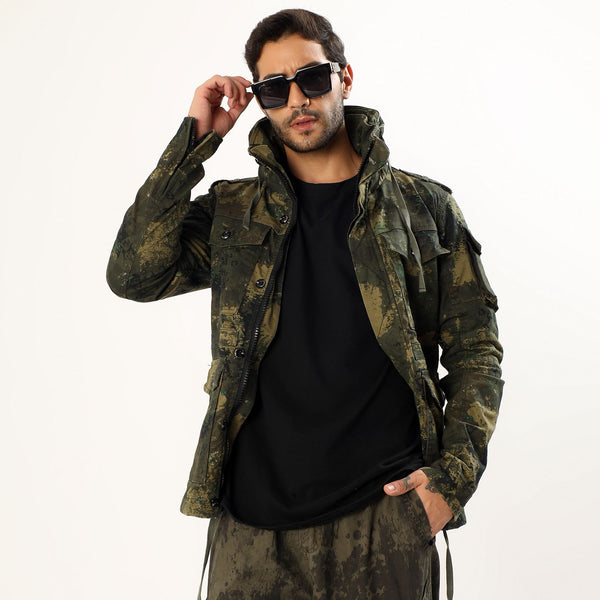 Green printed men's army Jacket
