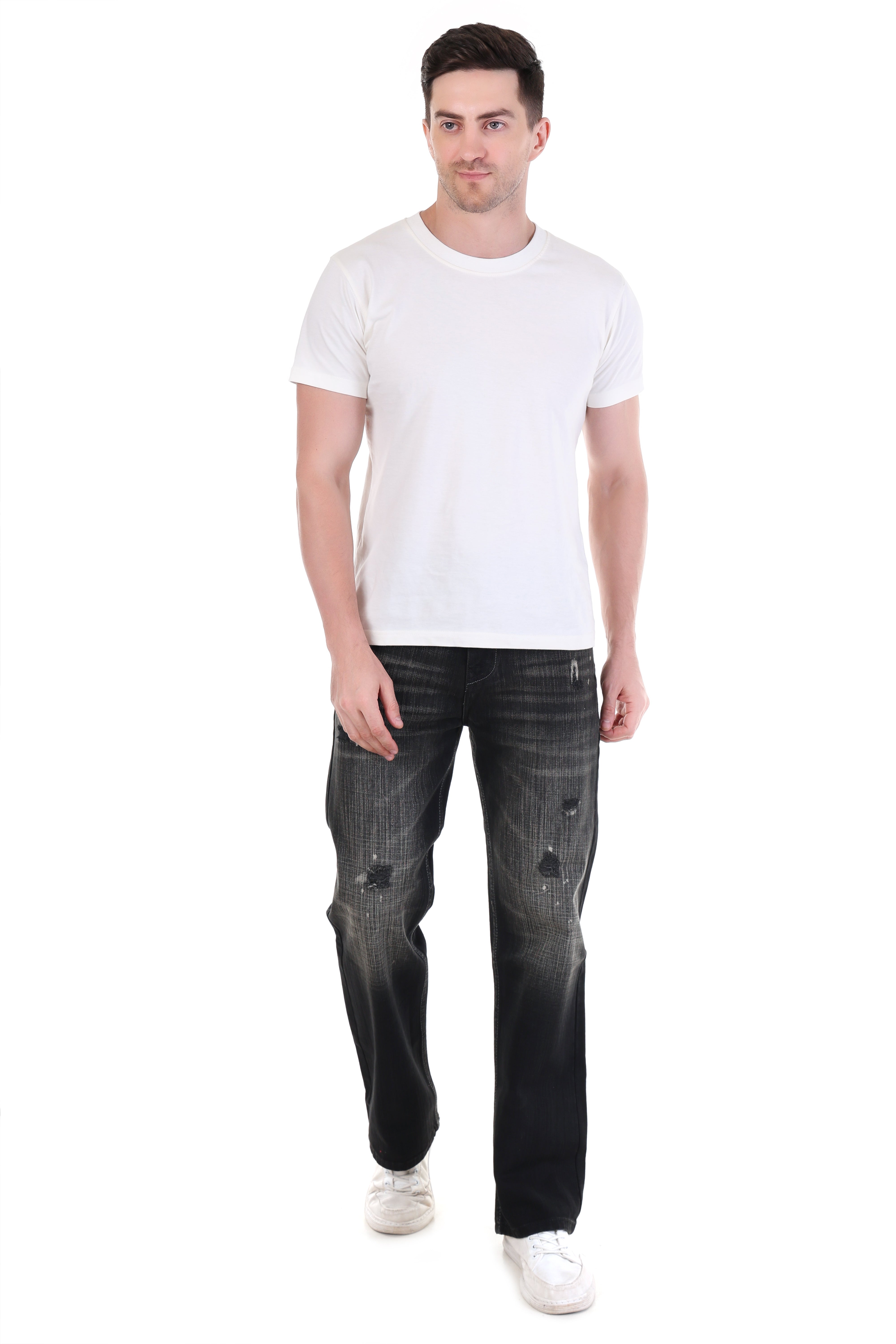 Black Wash Distressed Straight-Fit Jeans