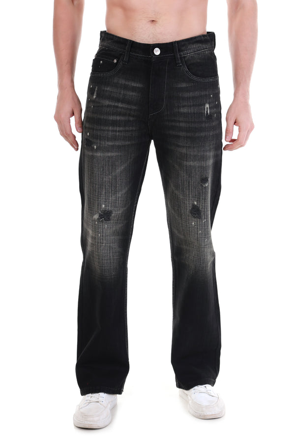 Black Wash Distressed Straight-Fit Jeans