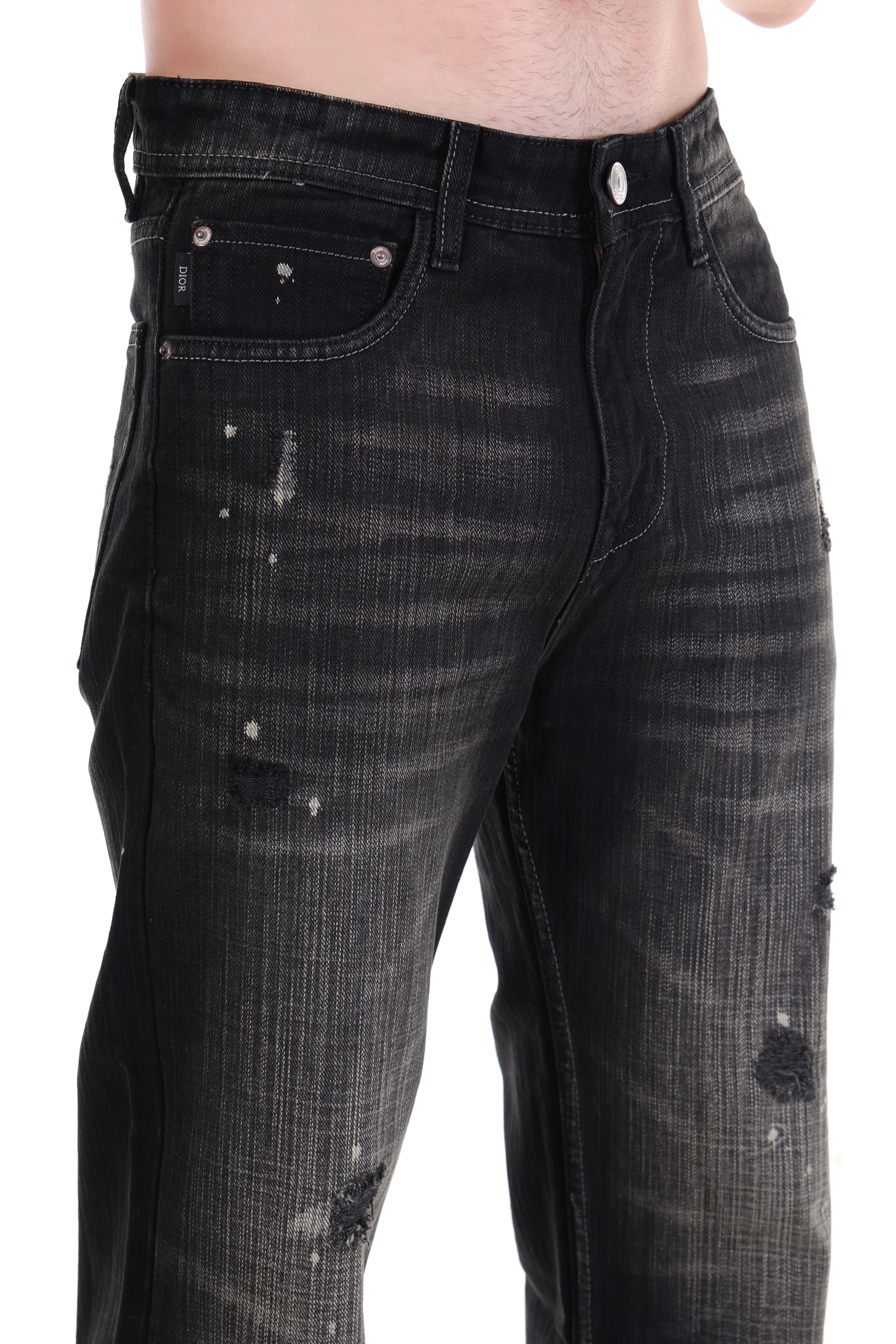 Black Wash Distressed Straight-Fit Jeans