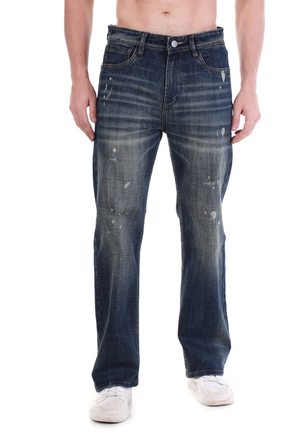 Vintage Blue Wash Distressed Jeans – Straight Fit