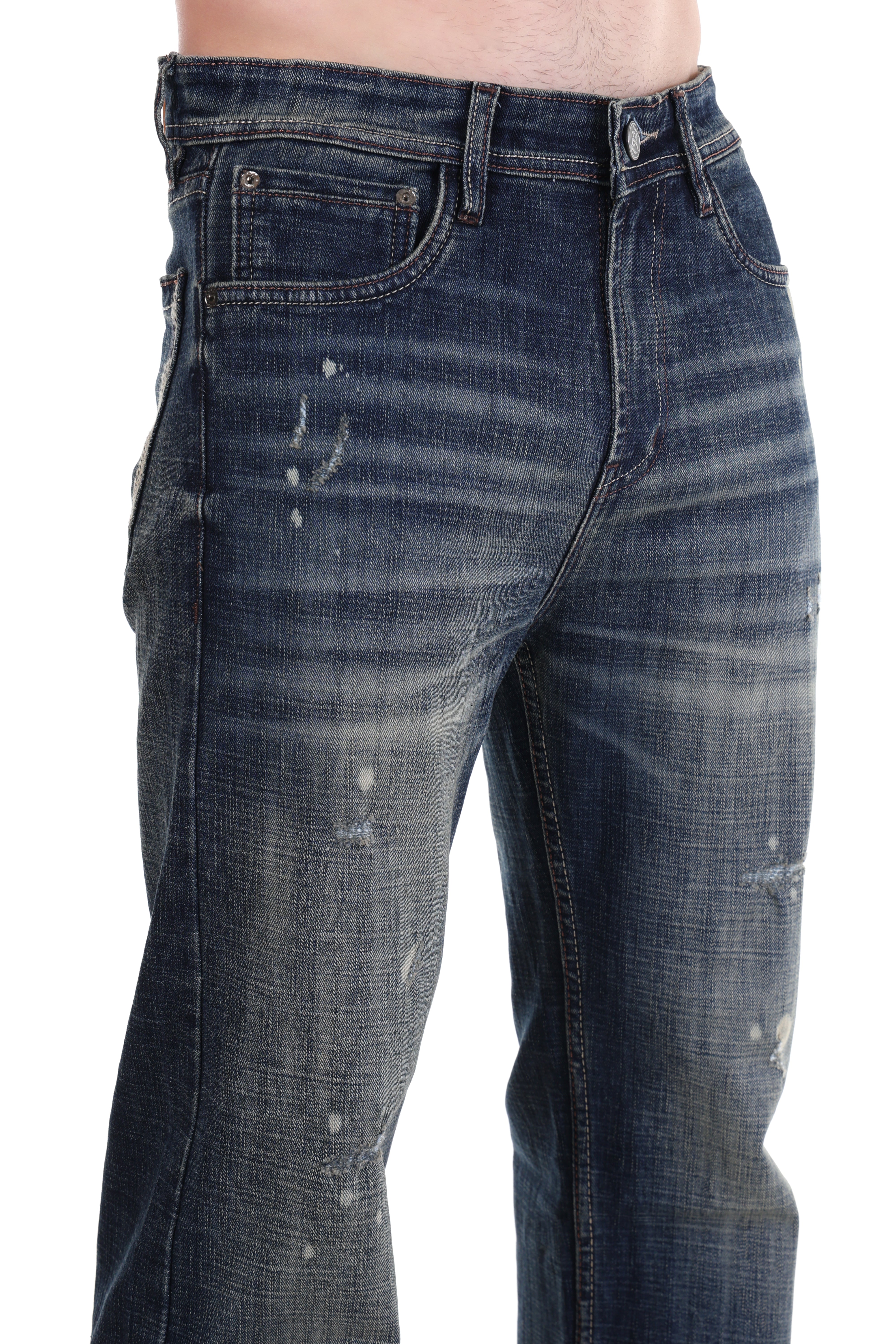 Vintage Blue Wash Distressed Jeans – Straight Fit