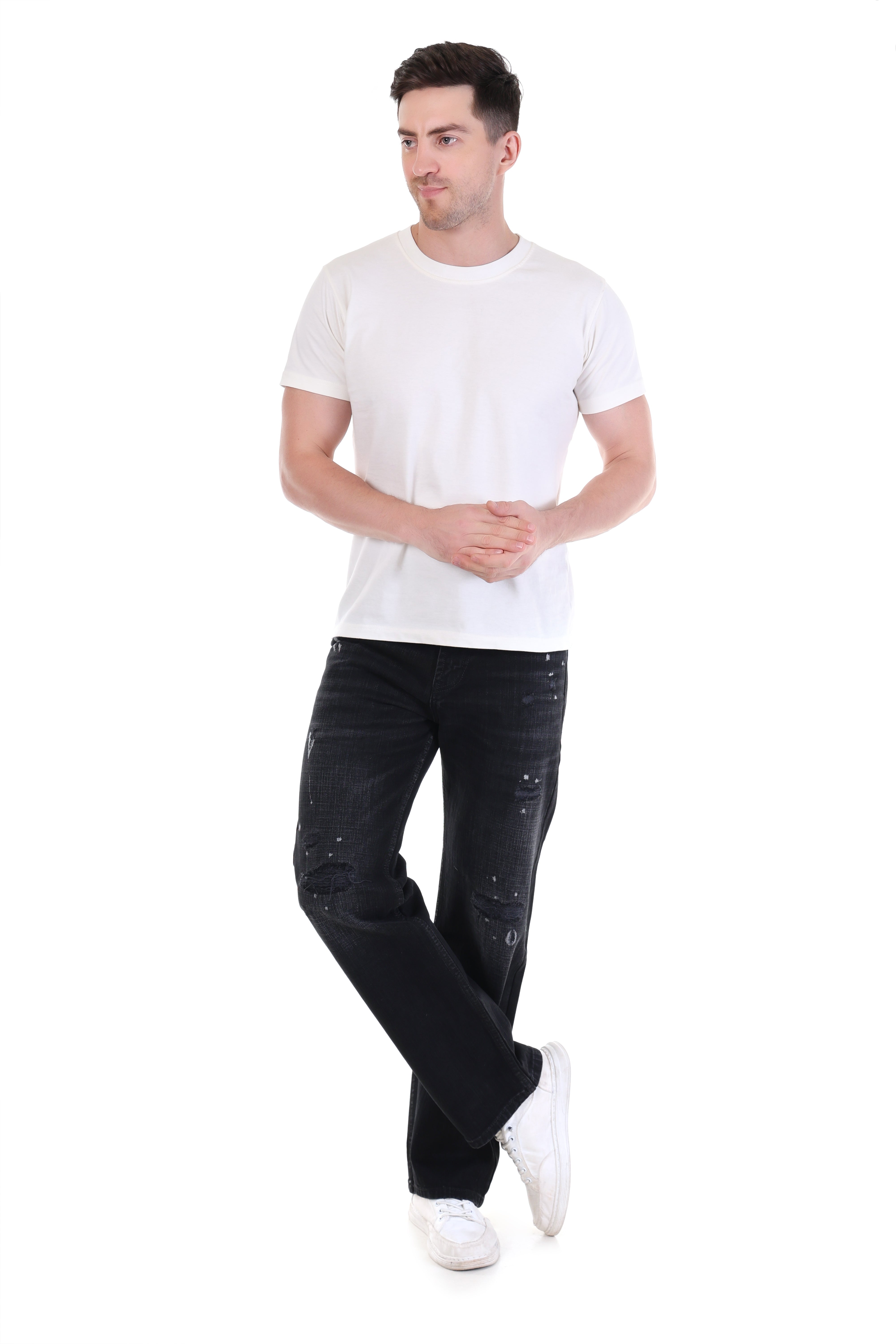 Black Ash Distressed Straight-Fit Jeans