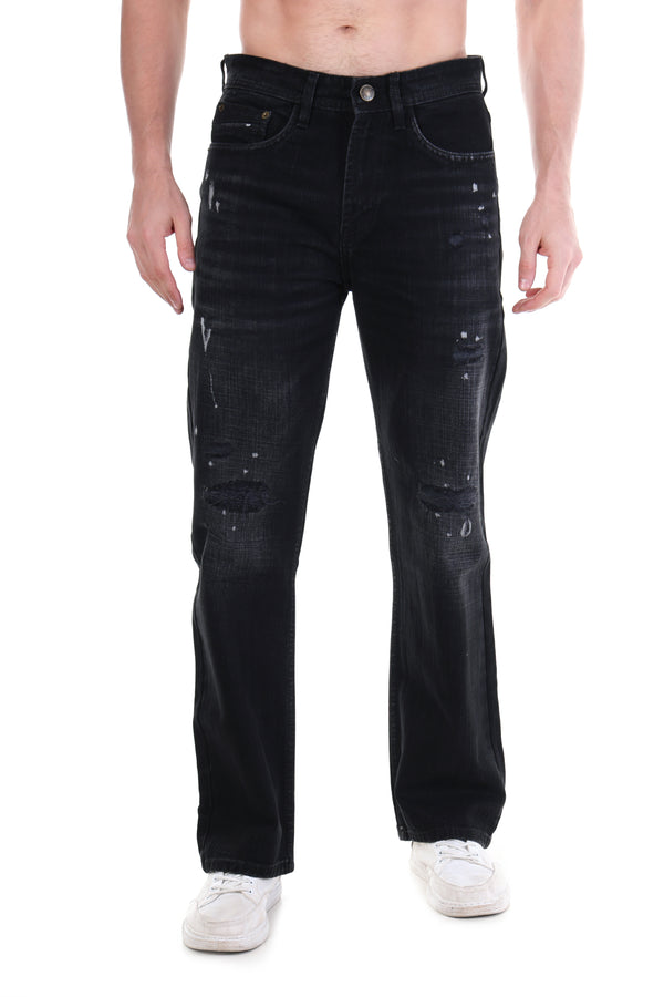 Black Ash Distressed Straight-Fit Jeans