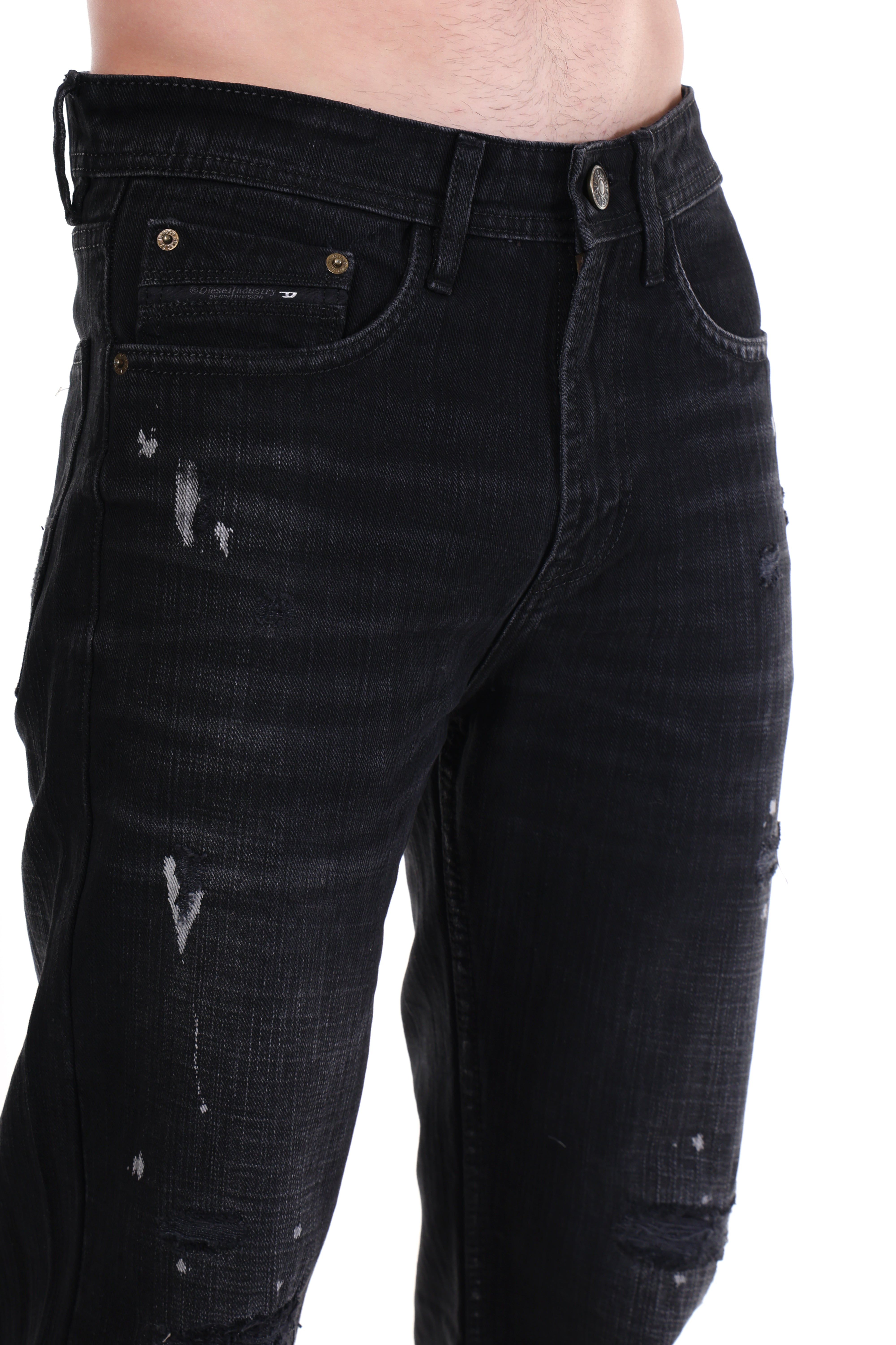 Black Ash Distressed Straight-Fit Jeans