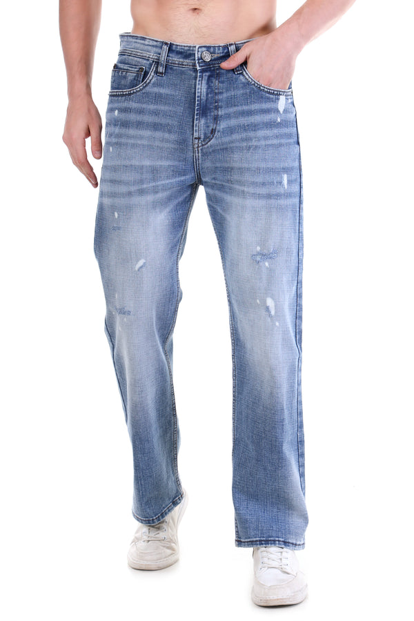 Light Blue Vintage Wash Straight-Leg Distressed Jeans
