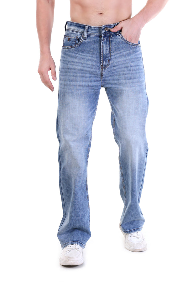 Sky Blue Stone Wash Relaxed Fit Straight Jeans