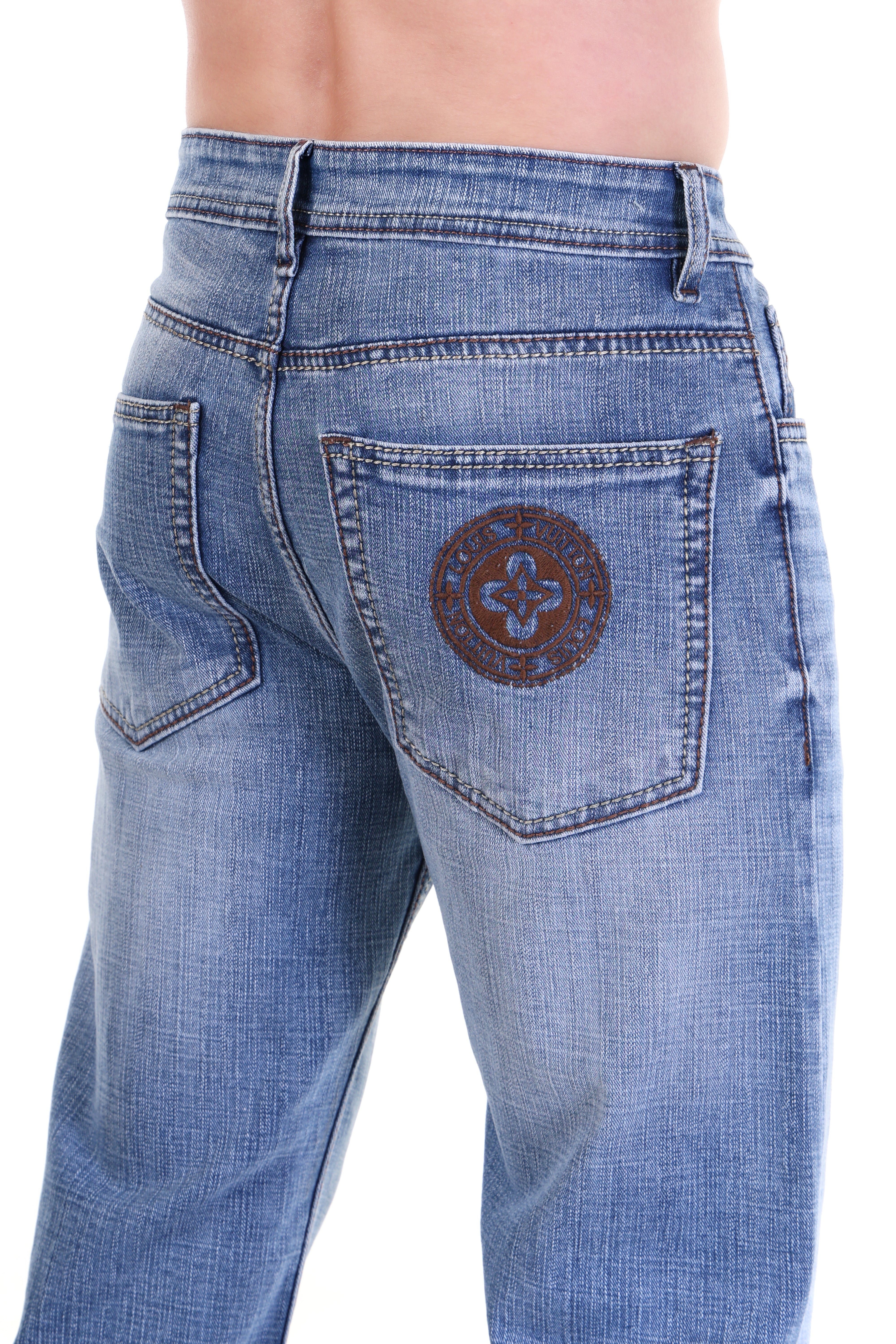 Sky Blue Stone Wash Relaxed Fit Straight Jeans
