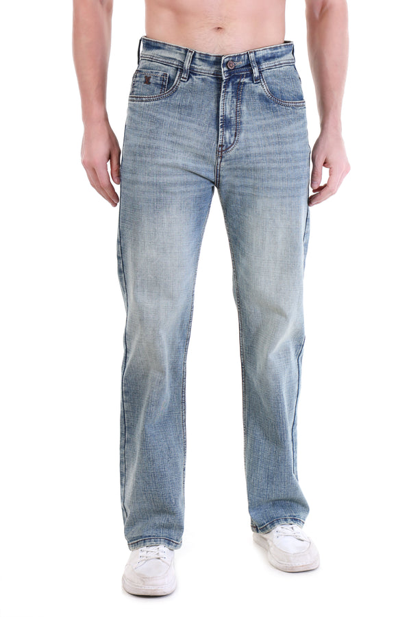 Men’s Mid-Wash Textured Straight Fit Jeans