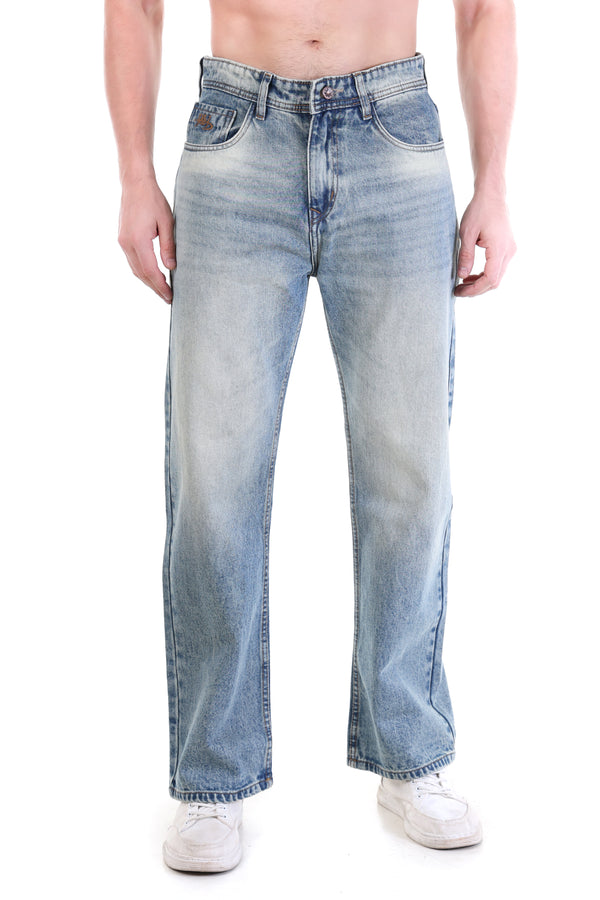 Men’s Light Wash Relaxed Wide-Leg Jeans