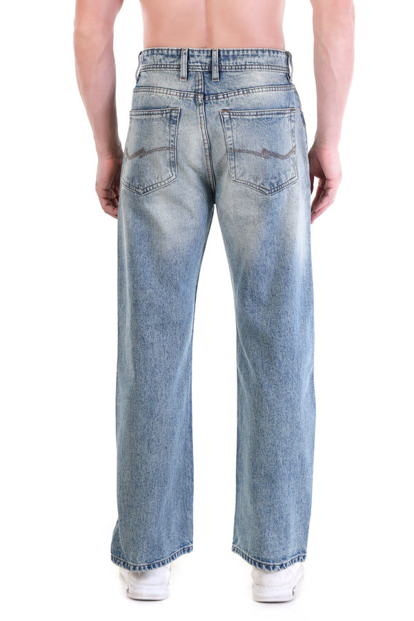 Men’s Light Wash Relaxed Wide-Leg Jeans