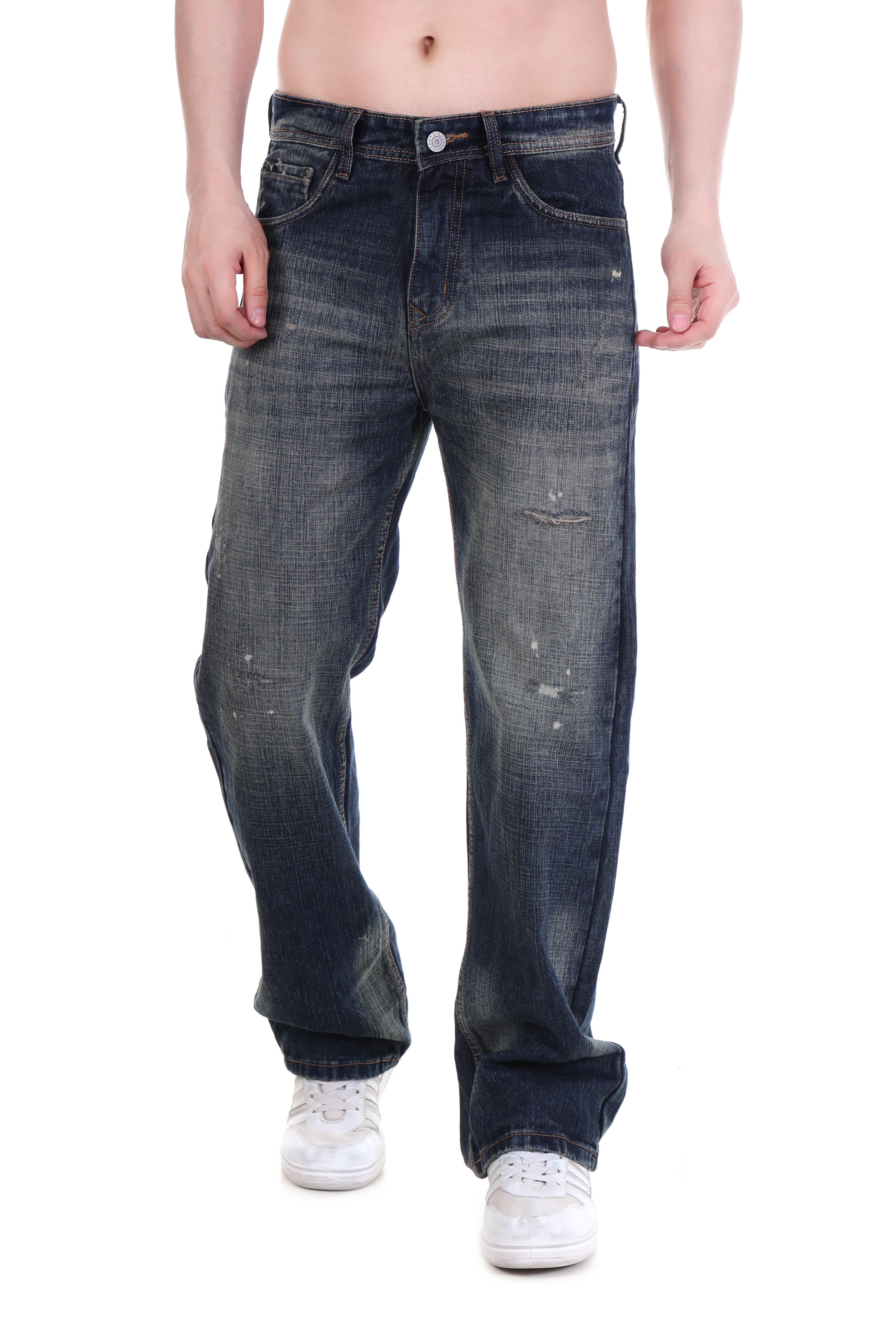 Distressed Dark Straight Jeans