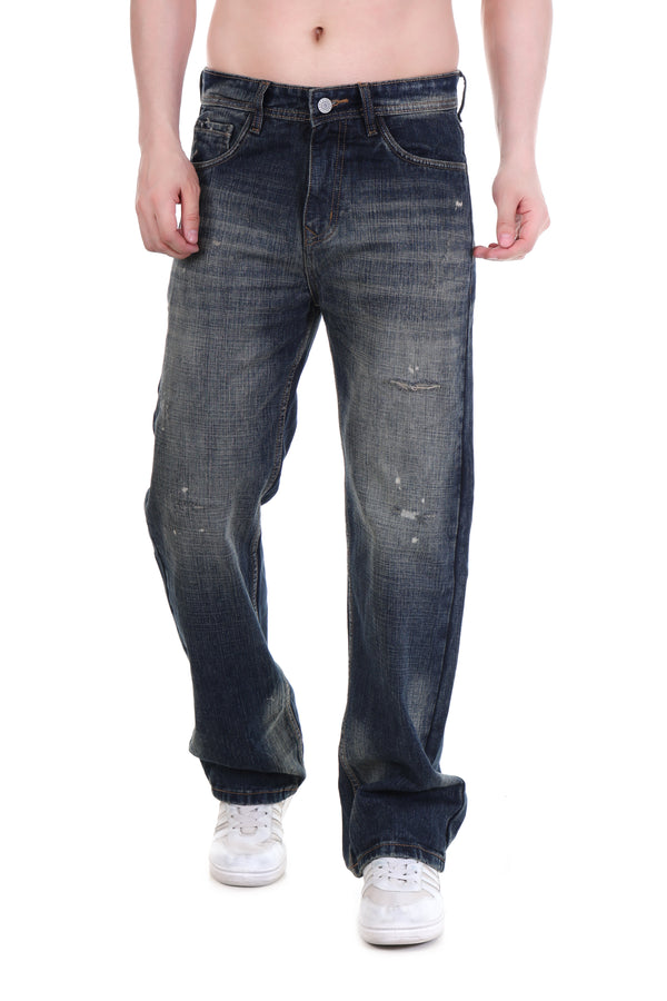 Distressed Dark Straight Jeans