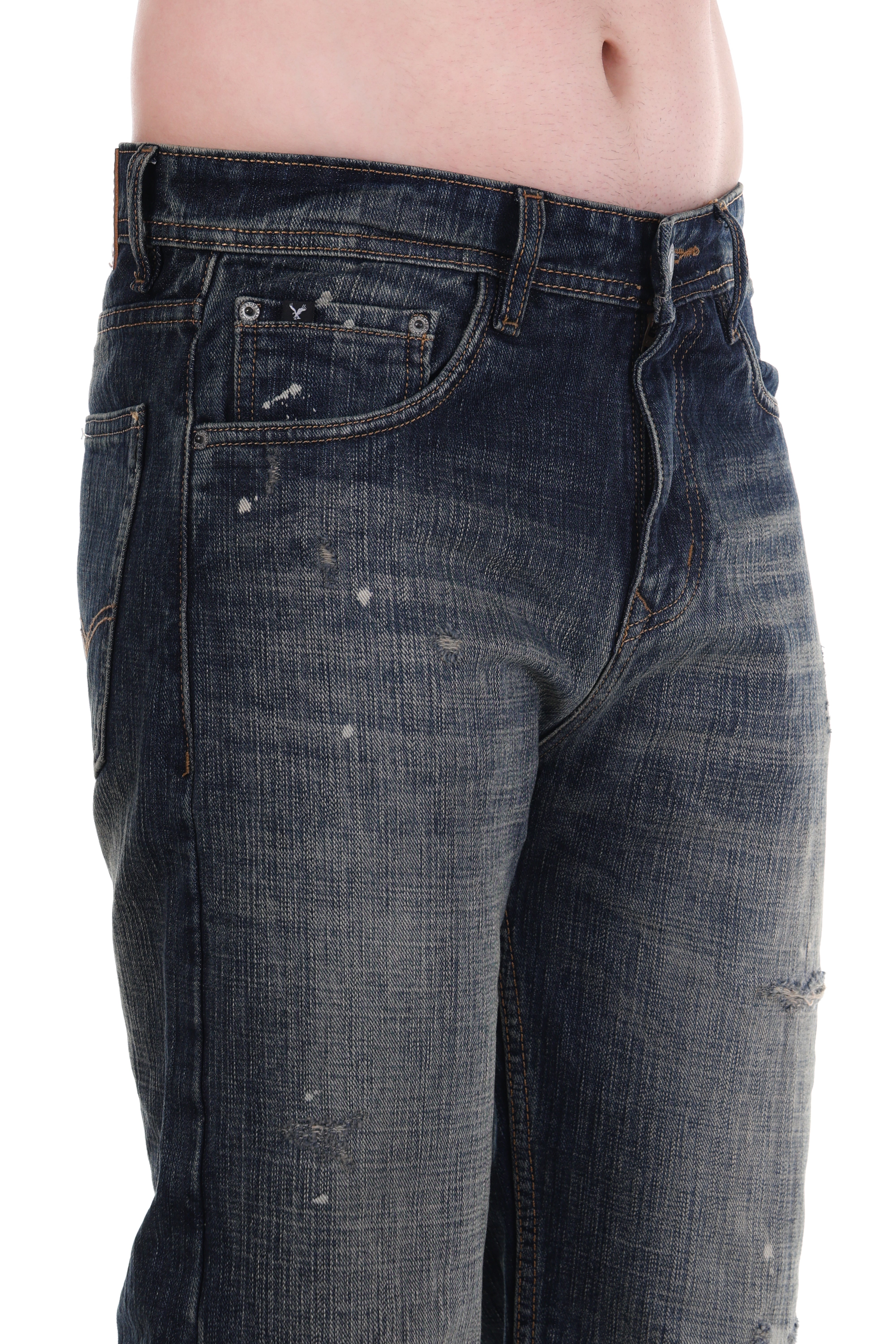 Distressed Dark Straight Jeans